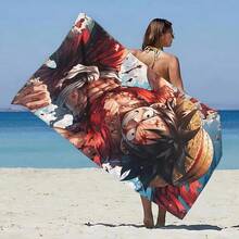 1条动漫印花五档沙滩巾，超柔软微纤维材质，防沙速干，泳池毛巾，女士旅行健身淋浴露营礼物 - 彩色 - 查看 9