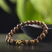 Gold Leopard Head Bracelet For Men Fashion Male Punk Blue Weathered Volcanic Lava Stone Bracelets Jewelry - Multicolor - View 8