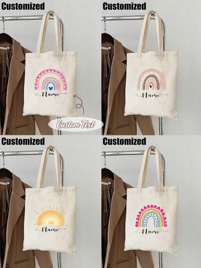 Rainbow Teacher Custom Name Tote Bag - Personalized Graduation Gift, For Back To School, White Polyester With Colorful Rainbow Design, Unisex Adult Organizer, Teacher Appreciation Gift | Decorative Zipper Bag | Polyester Tote Bag, Tote Bag For School,Bags & Luggage,2025 Halloween Accessories, Urban Chill