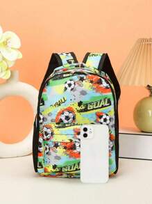 3PCS Back To School Backpack Travel Bag, Fashionable And Casual Cute Cartoon Football Print Travel Bag, Including Chest Bag, Luggage Bag, Clothing Storage Bag, Large Capacity Combination Bag. Suitable For Daily School, Very Suitable For Campus, Class, Photo, And Birthday Gifts For Friends. Suitable For Daily Business Trips, Outdoor Travel, Going Out, Outdoor Leisure Sports And Other Daily Use. Zipper And Print Positions Are Random.