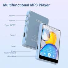 64GB MP3-Player, ZAQE M4 Multifunktions-Musikplayer mit Bluetooth 5.3, 2,4 Zoll Touchscreen, HD-Lautsprechern, UKW-Radio, Wecker, Sprachaufnahme, E-Book, bis zu 512GB (hellblau)