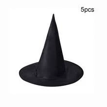 5pcs Black Halloween Witch Hat, 38*36cm Halloween Photo Booth Witch Bold Props, Great For Halloween Decorations, Role Play Props, Hanging Halloween Witch Bolds