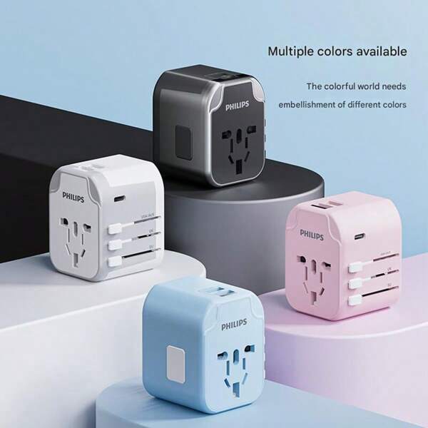 PHILIPS SPS1001A/93 Universeller Reiseadapterstecker mit Schnellladefunktion Verbessertes USB-C-Schnellladen Tragbar und kompakt Doppelfunktion Sicherheitsschloss-Design