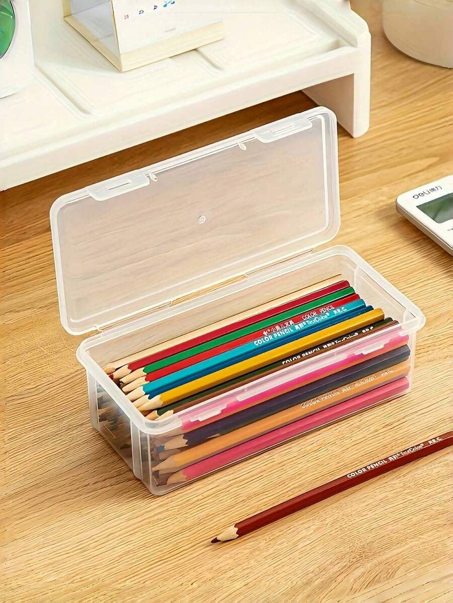 多件装大容量透明铅笔盒，带盖多用途收纳盒，适用于学校和办公用品，办公桌收纳盒，必备文具收纳盒，非常适合万圣节、圣诞节礼物 - 彩色 - 查看 1
