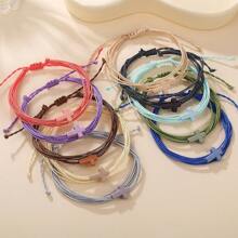 10pcs/Set Adjustable Braided Wax Cord Bracelet Anklet With Cross Charm, Colorful Set For Beach/Surfing