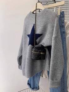 Vestido de fiesta de otoño e invierno de la edición coreana suelta de Vera Lane, blusa de lana con estampado de pentágono negro de unicolor casual para mujer, nueva ropa de invierno, ropa de Año Nuevo y ropa de Acción de Gracias para mujer