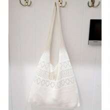 Borsa a tracolla all'uncinetto Enberi da donna - Borsa a spalla bohémien Fairycore con parte superiore aperta e cinghie fisse, borsa da spiaggia estiva con motivo beige e bianco per vacanze, uscite casual, borsa all'uncinetto, borsa a tracolla per tutti i giorni, stile boho chic, accessorio fatto a mano, borsa aperta, accessorio da festival, stile hobo, fibra naturale, accessorio da festival