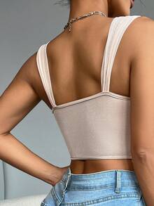 EZNV 1pc Lace Embroidery Fishbone Strap Backless Breathable Crop Corset Tank Top - Apricot - View 10