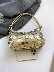 1pc Gold-Tone Glittery Crescent Moon Shape PVC Shoulder Bag For Women