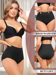 4-Pack Multi Color Women Tummy Control Underwear High Waisted Seamless Panties No Show Postpartum Briefs S-XXL - 黑色 - 查看 2