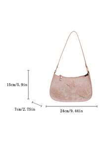 Women's Lace Crescent Moon Shoulder Bag With Butterfly Design, Armpit Bag - Baby Pink - View 3