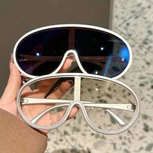 Women's Retro Large Frame Round Fashion Glasses - Metal Frame With Acetate Lenses, Retro Oval Shape, Metal Texture Suitable For Parties And Daily Wear, Fashion Statement, Party Accessories, Large Glasses, Metal Glossy Glasses - 豹紋 - 查看 4