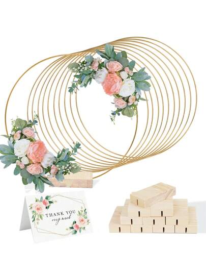 12 piezas - Corona floral de metal de 12 pulgadas con soporte, corona de metal tejida en dorado con soporte, adecuada para decoración de boda DIY, decoración de pared, manualidades de atrapasueños, cumpleaños, baby shower, propuesta, Navidad, Halloween, decoración de mesa