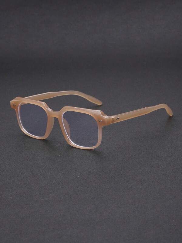 1pc New Style 2025 Men's Square Rivet Simple Plain Glasses, Retro & Plain Glasses Suitable For Computer, Decoration, And Daily Outfit