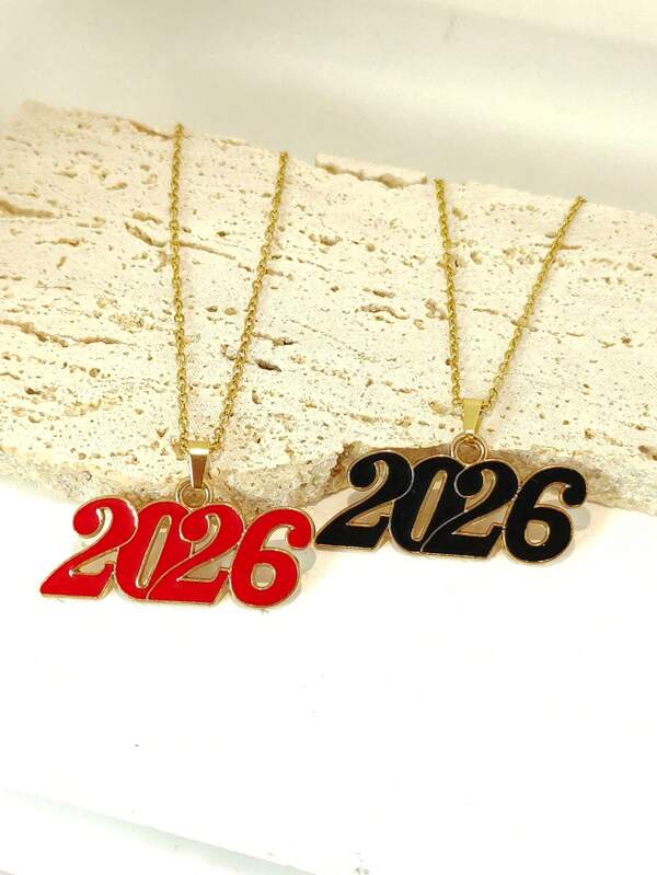 1 pièce Collier pendentif émaillé à la mode de l'année 2026, disponible en couleurs rouge et noire, convient pour un port quotidien et les fêtes du Nouvel An