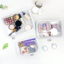 3pcs Thick Transparent Waterproof Stationery Storage Boxes, Home Decor Desktop Organizers, Travel Portable Makeup Cosmetic Organizers, Toy Toiletry Medicine Storage Boxes, Multi-Functional Storage Pouch,For School Supplies,Back To School