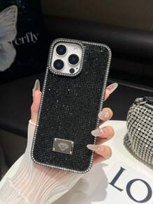 Pailletten 1 Stück Super glänzende Voll-Strass Schwarz 16 Pro Max Handyhülle, minimalistisch kompatibel mit iPhone 14, 13, 12, 11, 15 Plus, 16 mit eingebetteten Kristall-Strasssteinen