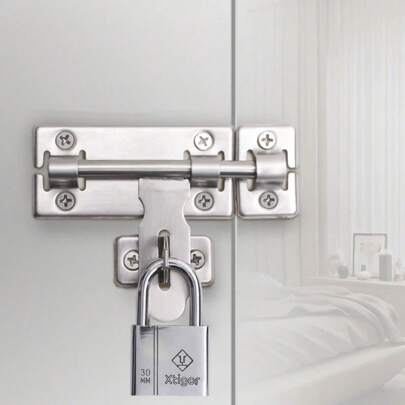 4 Zoll Schiebetür-Bolzen-Schloss, Edelstahl einbruchsicheres Türriegel, Holztürschloss-Hasp, verstärkte Zweiwegetürriegel-Schloss-Set mit Vorhängeschloss, geeignet für Holztüren und -fenster, um Privatsphäre und Sicherheit zu gewährleisten