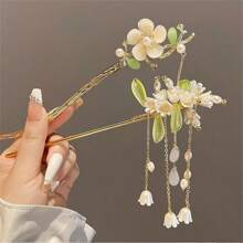 1 Peça Grampo de Cabelo de Alta Qualidade com Flor de Lírio e Borboleta com Borla, Clipe de Cabelo Elegante de Estilo Vintage, Acessório de Cabelo para Penteado Coque no Verão, Prendedor de Cabelo, Formador de Coque, Peça de Cabelo, Grampos de Penteado, Material Escolar
