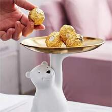 1 pieza Bandeja para llaves con decoración de oso polar de lujo, decoración de escritorio para la sala de estar, decoración para mesa de centro y mueble de televisión, también se puede usar como plato creativo para refrigerios o fruta