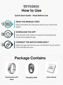 EFFEOKKI EFFEOKKI 1.1" AMOLED Fitness Tracker Smart Watch For Man Women Smart Bracelet Sport Band Waterproof Pedometer Heart Rate/Blood Pressure/Blood Oxygen Monitor Smartwatch