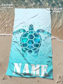 Toalha de praia personalizada com estampa de tartaruga marinha azul - Design de praia, superabsorvente e de secagem rápida, perfeita para praia, piscina, camping e viagens, essencial para praia | Tema tartaruga marinha | Toalha de poliéster, acessório de praia, adequada para todos os feriados - Multicolorido - Ver 4