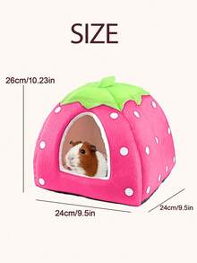 1pc Strawberry Pattern Hamster Bed, Rabbit Hideaway, Warm & Cozy Small Pet Nest, Washable, Suitable For Small Pets, Ferrets, And Rabbits - Pink - View 6