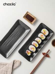 choxila 1 件黑色长方形盘子，日式寿司盘，食物盘，烧烤盘，蛋糕，甜点条盘，学校用品 - 長方形餐碟 - 查看 2