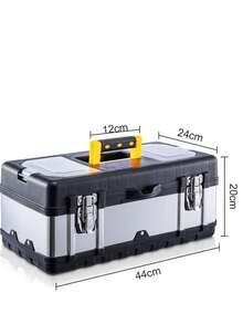 Heavy-Duty Stainless Steel Toolbox With Removable Tray And Dual Latch - Ideal For Tool Storage And Organization - Black - View 7