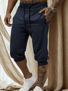 Spodenki Dresowe Męskie Prosty Ściągacz Kieszeń - Màu xanh hải quân - Xem 2