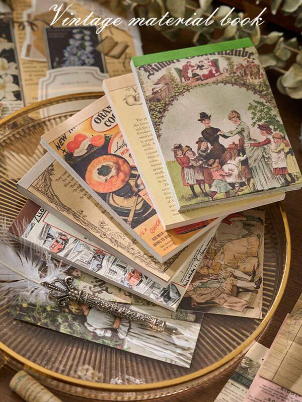 60 Adet/Paket Vintage Çiçekli ve İngilizce Metinli Not Defteri, 6 Tasarım, Günlük Tutma, Albüm Hazırlama, Okula Dönüş İçin Uygundur