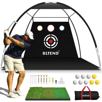 Golf Net - 10x7ft Golf Practice Nets For Backyard Driving With Golf Mat, 11 Golf Tees, 9 Golf Balls, Golf Hitting Training Net For Indoor Outdoor Use - Perfect Golf Training Equipment