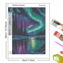5D Diamond Painting Aurora Forest Scenery Mosaic Embroidery Cross Stitch Set Full Square Diamond DIY Home Decor Gift 30x40cm - Square Drill - 查看 2