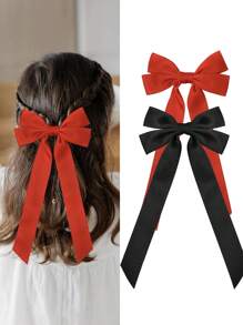 2Pcs Silky Satin Hair Bows And Ribbons Alligator Clips For Ponytail Holders, Hair Accessories For Girls, Toddlers, And Teens