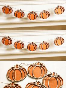 1pc Halloween Pumpkin Garland Banner With Black And Orange Beads, Wooden Fall Decor For Thanksgiving Party Home Wall Decoration, Autumn Holiday Decoration Home Decor Halloween Decor Room Decor