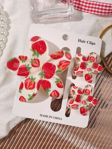 3pcs/Set ABS Fruit & Strawberry Pattern Card Holder Set, Boho Style Hair Clips, Beach Vacation Hair Accessories Beauty Claw Clips Boho Hair Claw - Multicolor - View 1