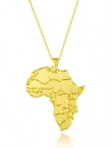 Women's Minimalist Africa Map Pendant Necklace,  Personalized Africa Motherland Continent Outline Necklaces Chain Length 18" Extension Chain 2" ( 18K Gold And Silver Plated Both Choice, Jewelry With Gifts Box)2025 - 18K金地圖 - 查看 1