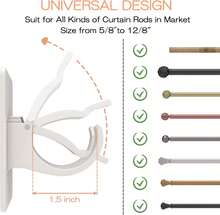 4PCS No Drill Curtain Rod Brackets, Self-Adhesive Curtain Rods No Drilling, Nail Free Adjustable Curtain Rod Holders, Curtain Hooks For Rod Less Than 1.57 Inch Diameter (White) - trắng - Xem 2