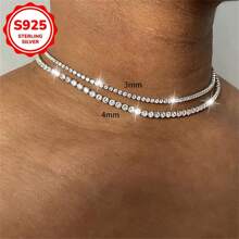 1 Collier cravate mode pour femme, chaîne de clavicule empilable, rangée simple super flashy de zirconium synthétique étincelant, 2g argent 925 incrusté de zirconium synthétique, cadeau pour banquet, usage quotidien, vacances