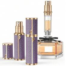 Perfume Travel Refillable Bottle,Genuine Leather Bottom-Filling Fragrances Perfume Atomizer,Mini Cologne Dispenser,Portable Sprayer Pocket Size For Cruise Car Trip Purse Gift 5ml (Black) - Màu tím - Xem 12