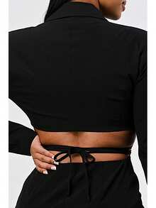 ICONIC BLAZER DRESS  Plain    Elegant    Double Button  Pocket  Button Front    Vacation - Black - View 3