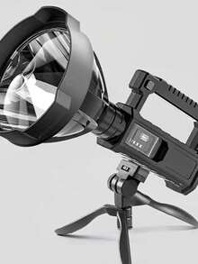 Super Bright Portable LED Flashlight, LED Torch, High Intensity Portable LED Flashlight With Side Light, USB Charging, Strong Light Searchlight, With Stand - Black - View 2