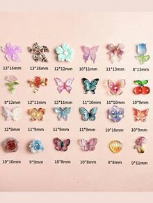 1Box Random Mixed ABS Colorful Butterfly Nail Charms Leopard-Print Flowers Roses Tulips Cartoon-Like Imitation Mushrooms Vegetables And Fruits Cute Nail Art Accessories DIY - 彩色 - 查看 6