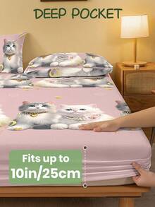 2/3 Pcs Printed Fitted Sheet Set, Bedding, Bed Sheet Set, Halloween Decor, Fall Decor, Soft And Comfortable Bedding, Room Decor, Christmas Decoration, Skin-Friendly Bed Cover Set For All Season, Halloween Gift, Mattress Protector For Bedroom, Fits For Twin Full King Queen Size Bed, 1 Fitted Sheet And 2 Pillowcases, Machine Washable