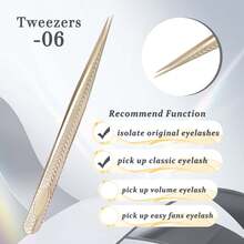 CoMango 1 件睫毛延长镊子 6 种假睫毛金色不锈钢超硬镊子带纤维尖头高精度防静电镊子
