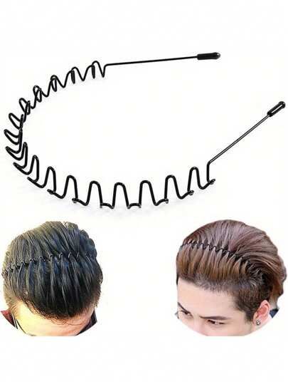 Diadema de metal negro en espiral - Diadema elástica y antideslizante, diseño ondulado, adecuada para deportes al aire libre y accesorios de moda, decoraciones para el cabello