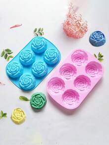 6 腔多色玫瑰形不粘硅胶烘焙模具套装，玫瑰模具设计，适合制作手工蛋糕和巧克力婚礼甜点 - 玫瑰硅胶蛋糕模具 - 硅胶玫瑰烘焙模具 - 手工玫瑰甜点模具 - 烘焙玫瑰模具适用于食物、房屋、露营、喷油、装饰、家居 - 彩色 - 查看 7