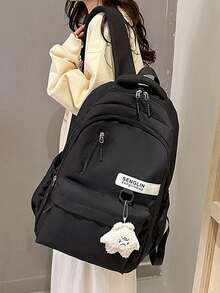 学校旅行笔记本电脑背包轻便包可爱耐用休闲包适合男孩和女孩大学背包大容量便携式背包适合户外、旅行、徒步旅行、无吊坠的书包。 - 黑色 - 查看 3