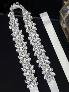 1 pieza Faja de vestido de novia de lujo con strass, cinturón de moda hecho a mano para dama, accesorio del Día de San Valentín - Plateado - Ver 8