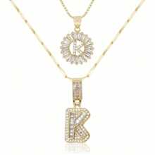Dainty Bubble Initials Balloon Letter Necklace Set For Women Double-Layer Rock Initials Letter Necklace Set Synthetic Cubic Zirconia Micro-Inlaid Crown Letter Diy English